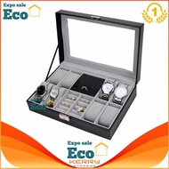 Eco Home C06 กล่องนาฬิกา 8 เรือน กล่องเครื่องประดับ กล่องใส่ของ กล่องแหวน กล่องต่างหู บุหนัง ฝากระจก