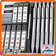 Four Candies Metal Mechanical Pencil Set with Eraser and Case - 0.5mm & 0.7mm, 360 HB Leads Included