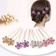 Small Flower Hairpin 4 Pieces Set Crystal Flower Hairpin Back Head Broken Hair Accessories U-Shaped 
