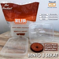 thinwall klir bento sekat 3/4 star + tutup sushi bening anti bocor foodgrade Bpa free tempat makan h