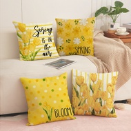 Yellow Flowers "Spring" Pattern Cushion Cover 40x40/45x45/50x50cm Linen Pillow Case Home Decor