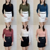 （POSH CODE BRAND）Women's long-sleeved slope collar summer new slim fit pure cotton versatile top女装长袖
