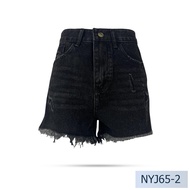 Niyom jeans รุ่น NYJ65-2 กางเกงขาสั้น ผ้าไม่ยืด สียีนส์ แต่งขาด