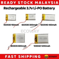 3.7v Li-PO Battery Lithium Polymer Bateri 402030 602030 602040 803050 103040 150mah 300mah 450mah 80