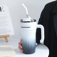 Office New Thermos Cup Stainless Steel Handle Ice Bully Cup High Appearance Level With Straw Simple