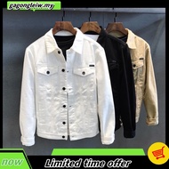 【Ready Stock】jaket jeans lelaki bomber jacket men White denim Male spring autumn Korean version of the trendy brand vers