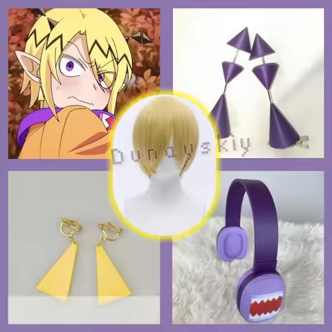 Shax Lied Cosplay Headgear Anime Welcome To Demon School! Iruma-kun Wig Earrings Headphone Mic Props