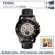 (SG LOCAL) Fossil ME3138 Grant Sport Twist Automatic Skeleton Dial Leather Strap Men Watch