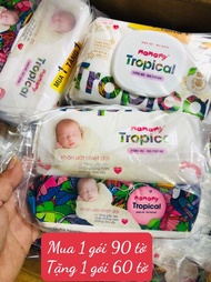 [Mua 1 tặng 1] Combo 12 gói khăn ướt nhiệt đới Mamamy Tropical 90 tờ từ sợi tự nhiên và rayon