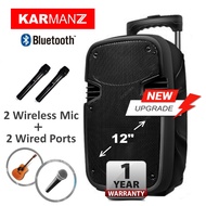 KARMANZ 12 inch Portable Trolley Speaker Amplifier Karaoke + Wireless Mic