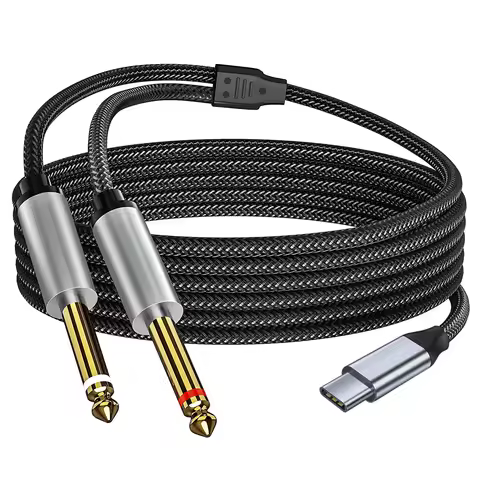 USB-C to Dual 6.35mm 1/4 inch TS Audio Cable, Gold Plated Type C to Dual 6.35mm 1/4 inch Male TS Mon