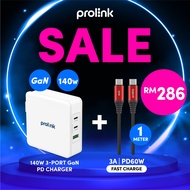 Prolink 140W 3-Port GaN Charger GT-314001 free Cable (60W/40W) for iPhone/Samsung/Google Pixel/Sony/
