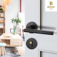 Style Aluminum Silent Door Knob Lock Set for Bedroom Bathroom Black Indoor Split Lockset
