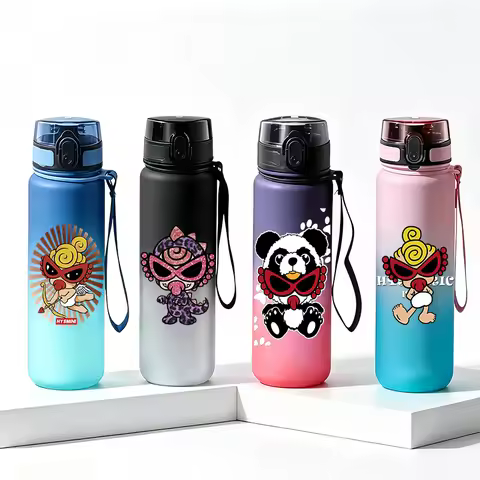 New 650ml Kawaii Cute Hysteric Mini Cartoon Gradient Water Bottle, BPA-Free Leakproof Sports Cup, Va