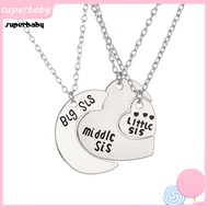 Superbaby 3Pcs/Set Sister Necklace Set Heart Shape Family Contrast Color Siblings Three Sisters Lady