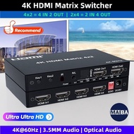 HDMI Matrix 2x2 4x2 Matrix HDMI Switcher 4 in 2 Out with Optical 3.5mm Audio Out 4K 60Hz 2x4 Switch 