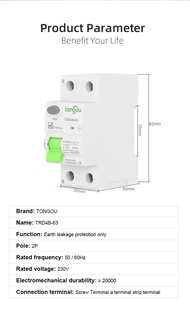 RCCB TYPE B Tongou เซอร์กิตเบรกเกอร์ป้องกันไฟรั่ว เบรคเกอร์กันดูด สำหรับงานรถยนต์ไฟฟ้า EV Charger 2P 4P