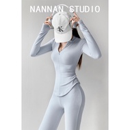 Desire Sister Shows Figure Fitness Sports Suit Skinny Yoga Fleece Pants Slim-fit Long-sleeved Half-z