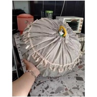 Cover | Round Food Cover with Striped Pattern in Various Colors with Beautiful Lace and Tassels, Dia