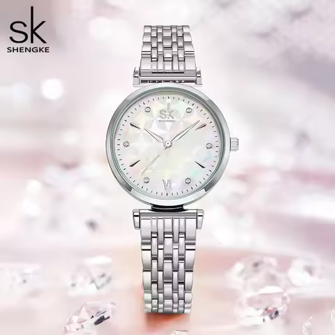 Shengke Bracelet Women Watch Silver Classical Wristwatch Gift for Women Original Design Watch Relógi