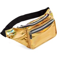 80s Holographic Rave Gold Fanny Pack For Festival Women Girls Cute Fashion Waist Bag Belt Bags (Gold