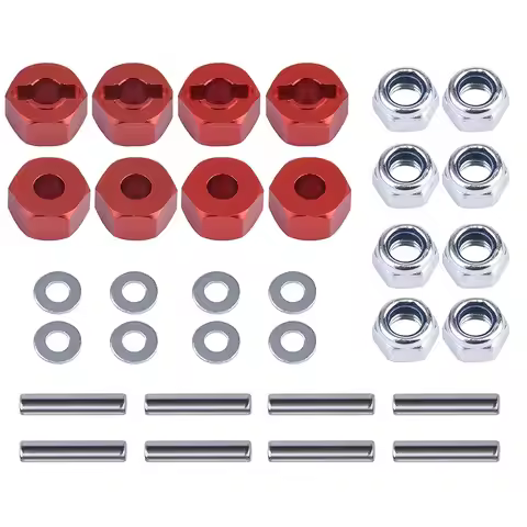 8pc Hex Wheel Hubs 12mm Upgrade and M4 Lock Nut for Traxxas Slash 4X4 Stampede Rustler Rally VXL and