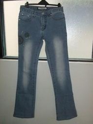 #0--26吋tank  jeans藍色刷白鑲珠牛仔褲(S)