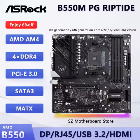 ASRock B550M PG RIPTIDE AM4 Motherboard B550 Support Ryzen 7 5800X3D/5600X/5700G PCIe 4.0 DDR4 WiFi 