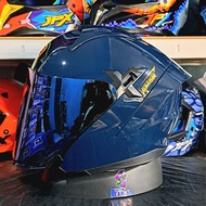 JPX NOVA X V2 SOLID DEEP BLUE GLOSSY HALF FACE DOUBLE VISOR ORIGINAL SNI DOT