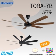 ALPHA Vannus - TORA 62 Inch 72 Inch DC Motor Ceiling Fan with 7 Blades (12 Speed Remote)