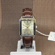 Casio LTP-V007L-9E Rectangle Champagne Analog Brown Leather Ladies Dress Watch