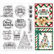 1Sheet Christmas Greeting Words Clear Stamps Xmas Gift Snowflake Tree Silicone Clear Stamp Seals for Cards Making DIY Scrapbooking Photo Journal Album Decoration