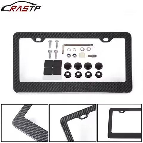 RASTP-100% Real Carbon Fiber License Plate Frame 1PC 31x16CM 2 Holes With Screws Caps Suitable For U