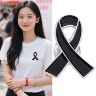 PIXELGLOW Black Ribbon Pin, Melanoma Cancer Skin Cancer Funeral Ribbon Badge Brooch, Enamel Black Ri