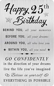 MOQIYXL Happy 25th Birthday Card for Men Women, Small Engraved Wallet Card for 25 Year Old Birthday 