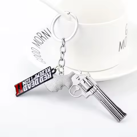 Game Red Dead Redemption Keychain RDR2 Gun Letter Logo Pendant Key Chain for Women Men Keyring Jewel