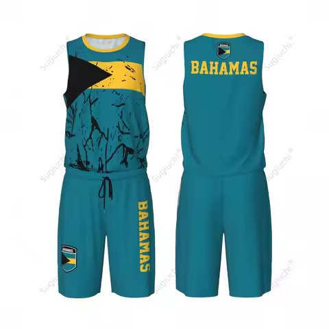 Bahamas Flag Grain Men Basketball Set Shirt & Pants Sleeveless