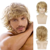European American Wig Men Style Headgear Style Golden Flip Short Curly Hair Oblique Bangs 40cm American British Chemical Fiber Wig