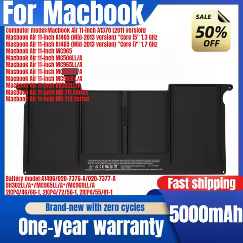 Laptop Battery A1406/A1495 for Macbook Air 11-inch A1370/A1465/MC965/MC506/ MC965/MC968/MC969/BH302/