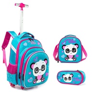 Kids 3pcs Boys Schoolbag Set with Wheels Trolley Bag with Bento Bag Rolling School Backpack Set