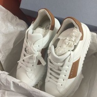 HOGAN 白色皮革啡色拼皮厚底波鞋