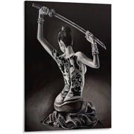 Japanese Bushido Tattoo Girl Geisha Poster Black and White Art Modern Tattoo
