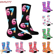 ANHUITYJ 67 Meme Ice Cream Socks, Cartoon Breathable 67 Meme Crew Long Socks, Funny Warm Cotton Ligh