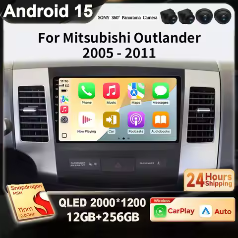 For Mitsubishi Outlander 2005-2011 Peugeot 4007 Citroen C-Crosser Android 15 Wireless Carplay e Auto