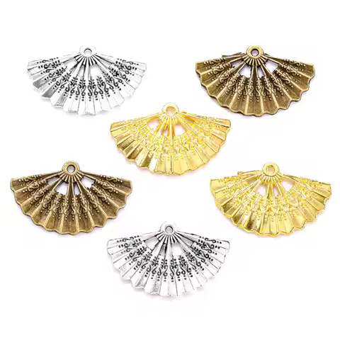 10Pcs Antique Silver color Zinc Alloy fan Charms Pendants Diy Jewelry Findings Accessories Wholesale