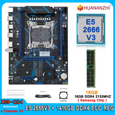 Huananzhi X99 QD4 Motherboard Set Kit With LGA2011-3 Xeon E5 2666 V3 CPU DDR4 16GB (1*16GB) 2133MHZ 