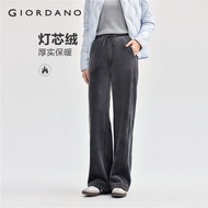 GIORDANO Women Pants Corduroy Fleece-Lined Exposed Seam Pants Drawstring Elastic Waist Fashion Casua