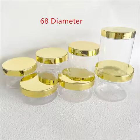 20x Empty Plastic Refillable Bottle Gold Lid Clear Mini Face Cream Pots Cosmetic Makeup Jar 50-250ml