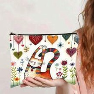 1 Double-Sided Cosmetic Bag With A Funny Cat Pattern, Double-Layer Travel Toiletry Bag With Zippered