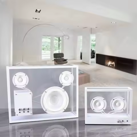 Retro Transparent Subwoofer Wireless Hi-Fi Bookshelf Bluetooth Speakers AUX Computer Loudspeaker Cre